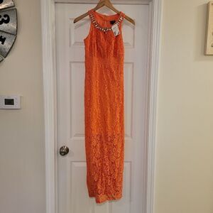 En focus studio orange lace maxi dress size 6 NWT